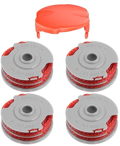 Gobesty 4 Stück Rasentrimmer-Spule, Rasentrimmer-Spule mit 1 FLY060-Spulenabdeckung, doppelte Autofeed-Spule und Schnur, Ersatz für FLY021, kompatibel mit Flymo Power/Mini Rasentrimmer, rot