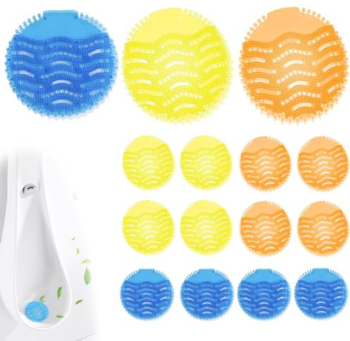 DALAETUS 15 Pcs Urinal Mats with Scented Set, Splash Free Urinal Screens for Urinal Restroom and Bathroom, Urinal Screen Deodorizer for Toilets, Office, Hotels (3 Scents)