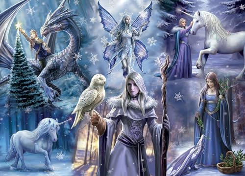 Bluebird Puzzle - Winter-Fantasie, 1000 Teile Puzzle - Feen, Drachen und Fantastische Kreaturen im Winter - Puzzle für Erwachsene