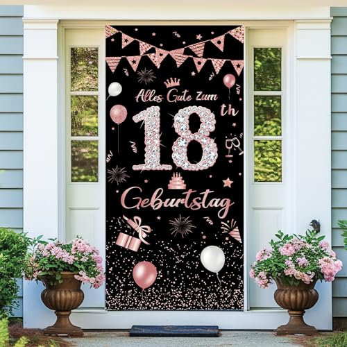 Deko 18. Geburtstag Banner Mädchen Junge,18 Geburtstag Deko,Alles Gute zum Geburtstag Banner 18 Geburtstag,Lange Größe Roségold 18 Geburtstag Party Deko Für Frauen und mann 185 × 90 cm