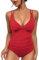 SUGSHYN Costume Intero Donna Scollo a V Curvy Costumi da Bagno Contenitivo Croce Indietro Intero Modellante Un Pezzo Monokini Mare Piscina Spiaggia Imbottito Costumi Interi Elegante(Rosso,L)
