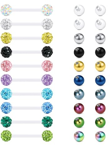 Rajnard Zungenpiercing Kunststoff 12/14/16/18/25/32/35/38mm Klar Bioflex Zunge Piercing Schmuck Brustwarzenstäbe 14g Flexibler Gerader Barbell