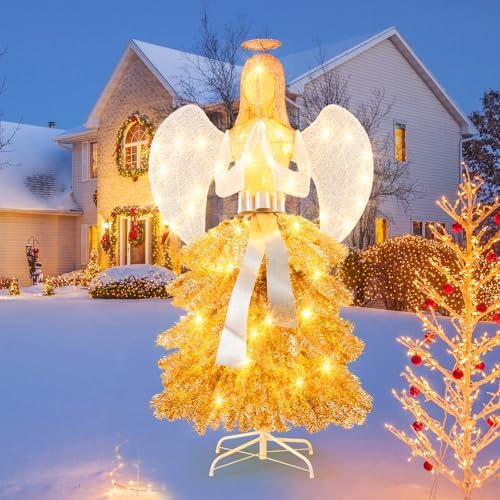 SOARS Ángel de Navidad Iluminado Grande Con Vestido de Estilo de Árbol, 150 Luces LED, Decoración XXL Para Exteriores