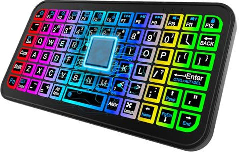 Mimoqk Pequeño Teclado Inalámbrico Portátil | Tableta Teclado Compacto con Brillo Ajustable | Teclados Inalámbricos Portátiles Teclado Para Varios Dispositivos para Viajes y Oficina