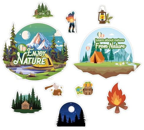 10pcs Camping Magnets, Camping Themed Magnets Cruise Door Magnets Outdoor Camping Fridge Magnets Magnetic Door Decorations for Adults Teens Campers Adventurers
