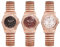 JewelryWe Damenuhr Elastische Achteckige Uhr: 3pcs Glitzer Zirkonia Diamant Analog Quarz Armbanduhr Damen Rosegold Edelstahl Stretch-Armband Uhr mit Zugarmband & Asymmetrisch Achteckig Gehäuse