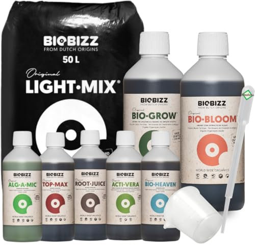 Weedness BioBizz Light-Mix 50 Liter + Dünger Big - Blumenerde Grow Indoor Outdoor Bonsai Balkon-Pflanzen Palmen Bio Kokos