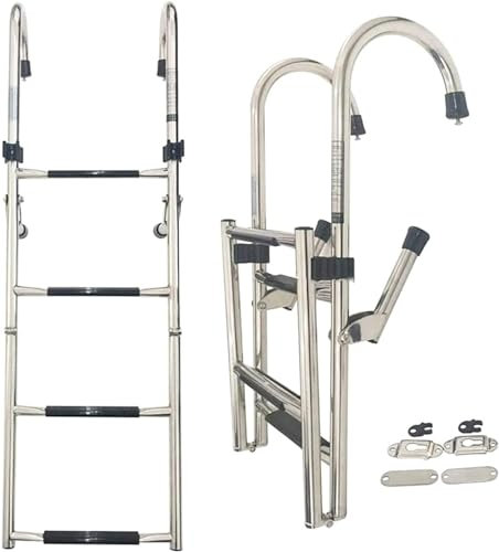 Stainless Steel Folding Pontoon Boat Ladder with 6 Steps Marine Dock Ladder for Boarding Ship Deck Stern Side Access Heavy Duty Boat Ladder for Easy Entry and Exit