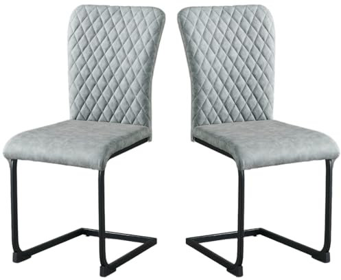 JYMTOM Freischwinger Schwingstuhl Esszimmerstuhl 2er Set mit Kunstleder-Bezug und hoher Rücklehne, Metallgestell, Küchenstuhl für Wohnzimmer Konferenzraum und Esszimmer (2, PU Grau)