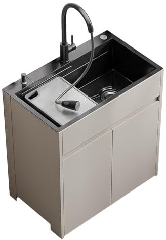 Fregadero cocina Con taquillas dobles,Comercial Fregadero con Patas Acero Exterior Jardin Mueble Fregadero Cocina Mueble Lavadero Fregadero Simple Al Aire Libre con Soporte Fregadero de Lavandería