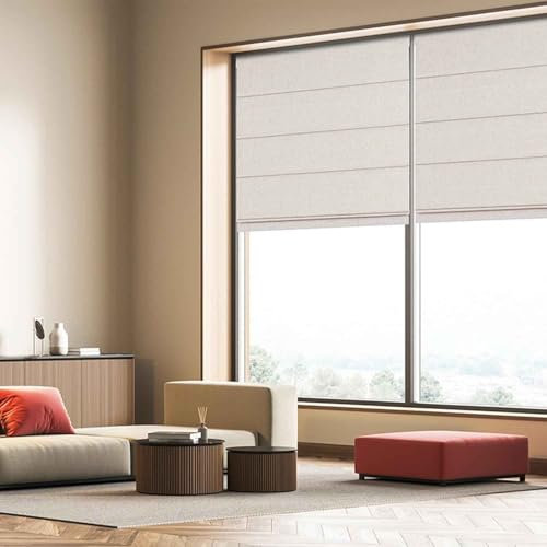 Roman Shades For Windows,Uv Protection, Thermal Insulation Roman Blinds, Light Filtering Roman Blinds,Customize Size,Linen Color,For Home Living Room French Door Indoor Windows Offices Balconies(Block