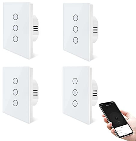 UseeLink Smart ZigBee Interrupteur de volet roulant, compatible avec l'application Smart Life/Tuya, fonctionne avec Alexa et Google Home, interrupteur de store intelligent avec panneau tactile blanc