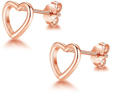 Josfeva 925 Sterling Silber Ohrstecker, Herz Ohrstecker für Damen Mädchen, 925 Silber Flach Einfach Ohr Stecker für Kinder, Hypoallergen Rosegold Ohrring Stecker, Klein Ohrringe Schmuck in Geschenkbox