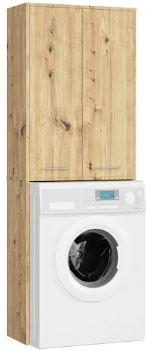 AKORD | Columna empotrada para Lavadora | Mueble Alto con 2 Puertas | Mueble contenedor de baño | CajoNero para Lavadora | 64x180x30 cm | Peso 30 kg |Roble Artesanal
