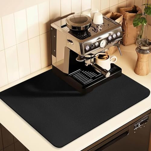 pafnisoin Kaffeemaschine Matte Unterlage 1 Stück Kaffeematte 60 * 40cm Kaffeemaschine Pads Abtropfmatte Geschirr, Unterlage für Kaffeevollautomat（Schwarz）