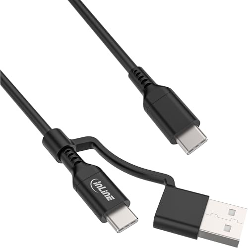 InLine 2-in-1 USB-C Kabel mit USB-A Adapter, Schnellladekabel bis 100W, USB 2.0 Datenkabel, Flexibles TPE-Material, schwarz, 1m, 31412A