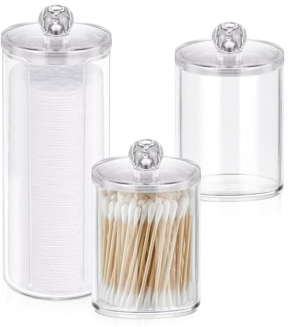 3er-Pack Wattepadspender Organizer Set, Badezimmerbehälter aus Acryl mit Deckel, Aufbewahrungsbox für Wattestäbchen und Wattepads, Badezimmer-Wattestäbchen und -tupfer, Schlafzimmer-Aufbewahrung