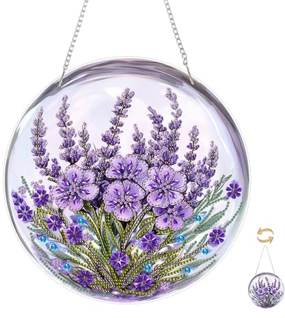 ZGDYi 5D diamond painting anhänger,Hängende Diamant lila Blumen,Erwachsener diamond art hanging kit,Hängendes Acryl Diamantgemälde,diamond painting anhänger Doppelseitig,KunstDekorationsset (24x24cm)