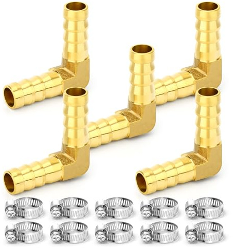TAILONZ 6mm Brass Barbed 90° Elbow L-Shape Hose Connector (5Pcs) | Barbed grip, corrosion resistant, versatile for fuel/air/water/oil/gas applications.