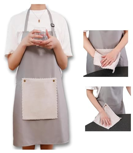 Pursufect Schürze mit Mikrofaser-Reinigungstuch & XL-Tasche, wasserdicht für Grillen/Kochen/Backen - Kochschürze/Küchenschürze Damen Herren
