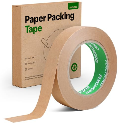 FIXCHORD Umweltfreundliches Klebeband aus Papier 24mm x 50m | Recycelbar Papierklebeband | Beschreibbar & Wasserfest | Papier Kraft Packband zum Verpacken von Paketen und Kartons, Umzug| 1 Rolle