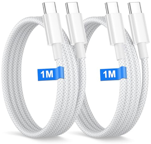 Phone 15 16 17 Cable USB C[1M+1M], 60W Cable USB C Carga Rapida para Phone 17 16 15 Pro Max/Pro/Air/, Macbook, iPad, Cable Cargador Tipo C Trenzado Nylon Cable Phone 15 16 17 Cables USBC Apple