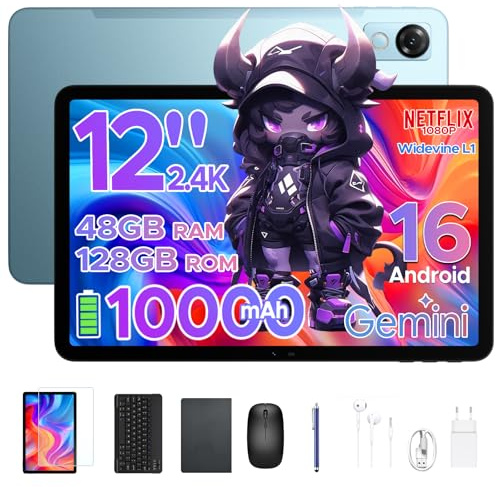 Luzglo P12 tablets 12 inch android, android tablets, 48GB RAM+128GB ROM/2TB TF, T7280 Octa-core, Gemini AI, IPS 2.4K 120Hz Display, 10000mAh/18W, 5G WiFi, 8MP+13MP, GPS, Face ID, OTG,With tablet pen