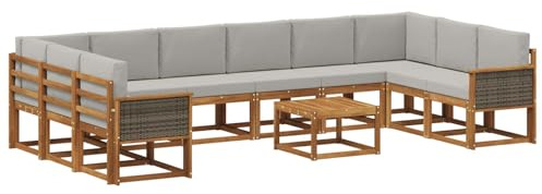 vidaXL Outdoor-Sofagarnitur mit Kissen 11 pcs Natürlich und Hellgrau, Akazienholz Sofa, modernes Garten-Sofa, wetterfestes Sitzmöbel, Flexibles Möbelstück für den Hinterhof