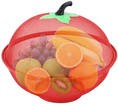Licsaliwe Metal Wire Mesh Fruit Bowl with Lid 11 Inch – Raised Bottom Stylish Functional Food Basket for Kitchen, Red