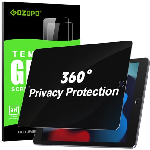 GOZOPO 360° Sichtschutz Folie für iPad 9. / 8. / 7. Gen (2021/2020/2019) | iPad 10.2 Zoll Panzer Schutz Glas 4-Wege Anti-Spy Displayschutz