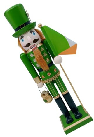 CVUTOVO St Patrick's Day Nutcracker Figurine 15 Inch Hand-painted Wooden Shamrock Decor with Green Finish, Meticulously Crafted Irish Soldier for Desktop and Party Decorations