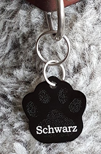 Gravuren.store 2 Stück Pfote Hundemarke Schlüsselanhänger aus Aluminium, Lasergravur, Dog Tag, Adressanhänger (Schwarz)