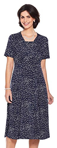 Amber Ladies 41 Inch Spotted Tea Dress, 1940s Inspired Fit with Curved Waist Seam (Available in Size 10-22) Navy 22