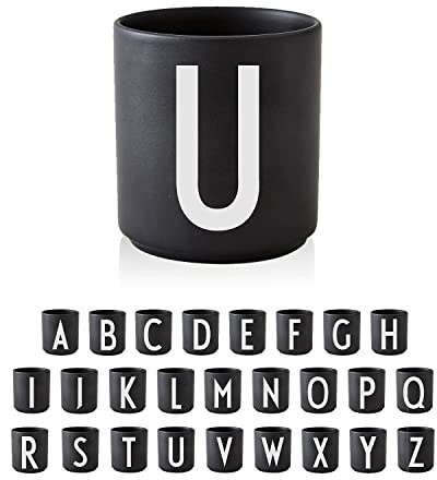 Design Letters Buchstaben Tasse Personalisiert (A-Z) | Kaffeebecher Porzellan Schwarz | Geburtstagsgeschenk, Personalisierte Geschenke | Geschenke für Frauen, Männer| Initialen Tasse | Teetasse 250Ml