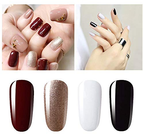Vishine UV Gel Nail Polish 4 Colors Set - Pure Black White Dark Red Shimmering GoldGolden Classic series Gift Set