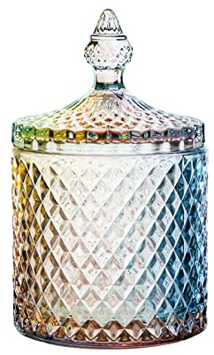 Rainie Love Home Basic Lebensmittelaufbewahrungs-Set, bunt, facettiertes Glas mit Kristalldeckel, geeignet als Bonbondose, Keksdose, Keksdose, dekoratives Bonbonglas, 340 ml