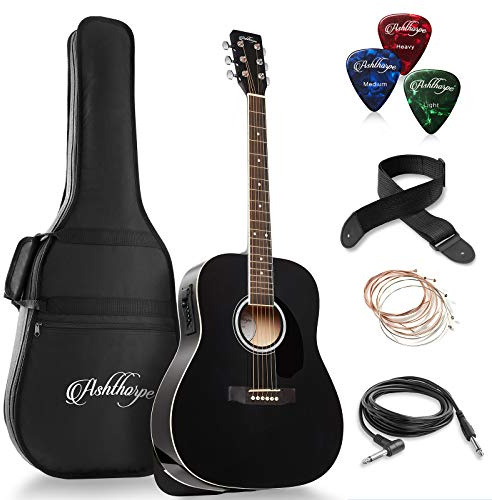 Ashthorpe Dreadnought Akustik-E-Gitarre in voller Größe, Premium Tonholz schwarz