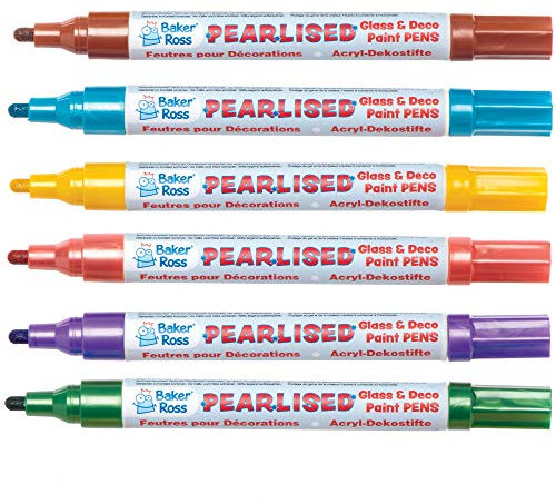 Baker Ross AT486 Glass Paint Markers - Pack of 6, Pearl Finish Marker Set, Art And Craft Supplies