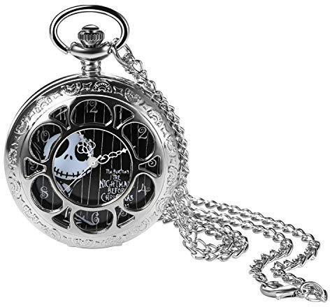 Avaner Paar Taschenuhr mit Schädel Design Analog Quarzwerk Steampunk Uhr mit arabischen Ziffern Kette für Herren Damen Valentinstag Halloween Weihnachten