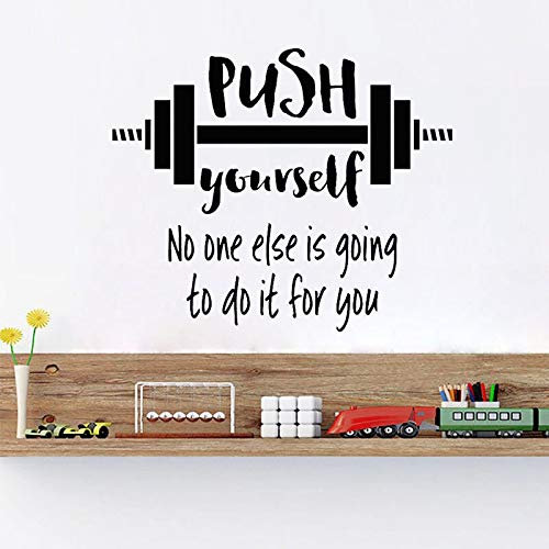 NSRJDSYT Push Yourself Gym Zitate Wandtattoo Aufkleber Langhantel Workout Übung Sport Vinyl Aufkleber Wandbild Home Decoration Wallpaper 42x35cm