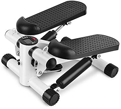 Hobby Tech Mini Stepper de Fitness avec Ecran Digital LCD Indicateur Calories Minuteur et Répétitions et 2 Sangles Extensibles pour Fitness Aerobic (Noir et Blanc)