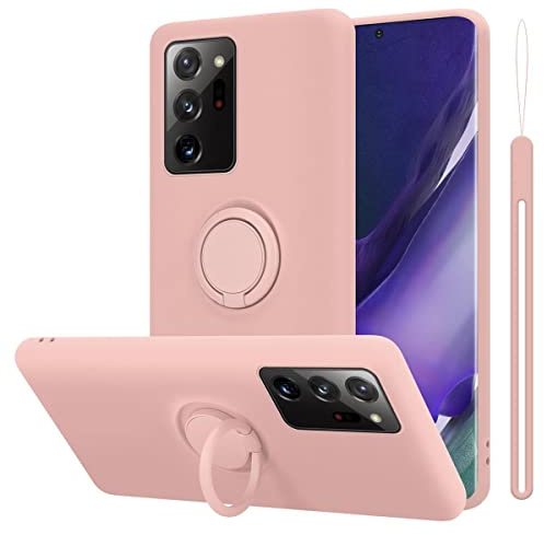 Cadorabo Hülle kompatibel mit Samsung Galaxy Note 20 Ultra Schutzhülle TPU Silikon Case Liquid Design mit Ring Slim Kratzfest Liquidsilikon Microfaser Case Hülle für Galaxy Note 20 Ultra in Rosa