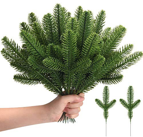Noverlife 50PCS künstliche Weihnachten Kiefer Zweige, Lange Faux Kiefer Nadeln Weihnachten Greenery Stämme, gefälschte immergrüne Kiefer Spray Picks für Weihnachten Urlaub Girlande Kranz Vase Dekor