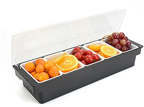 Futchoy Zutatenbehälter Beilagenbehälter 4/5 Einsätzen Zutatenbehälter Zutatenbox Barbehälter transparenter Deckel gastro deckel behälter (5Netz)