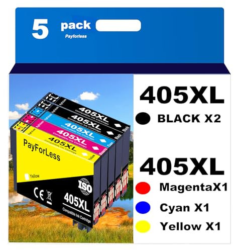 405XL Multipack Kompatibel für Epson 405 XL Druckerpatronen für Workforce Pro WF-4820 WF-3820 WF-4830 WF-7840 WF-7830 WF-3825 WF-4825 WF-7835 (2 Schwarz, 1 Cyan, 1 Magenta, 1 Gelb)