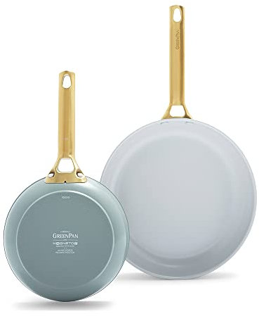 Greenpan Padova - Juego de sartenes antiadherentes de cerámica anodizada, de 8 y 11 pulgadas, color azul ahumado