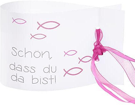 Windlicht Fisch Deko, 8 Stück Mini Tischlichter Kerzen Deko als Tischdeko für Junge und Mädchen Kommunion Konfirmation Taufe Teelichter I Schön DASS du da bist I ca. 12,0 x 8,0 cm (Rosa)
