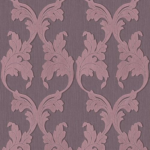 Textiloptik Tapete Profhome 956285-GU Textiltapete strukturiert im Barock-Stil matt violett 5,33 m2