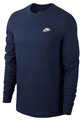 NIKE Men's M Nsw Club Tee - Ls Sweatshirt, Midnight Navy/White, L UK
