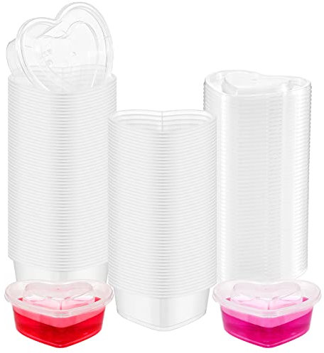 Yinkin 50 Pcs Valentine‘s Day Heart Shaped Storage Containers 5 oz Heart Box Transparent Plastic Containers with Lids Organizer Box for DIY Art Craft Making